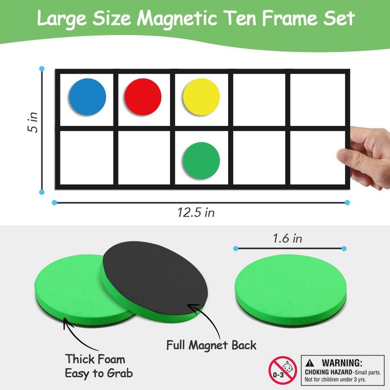 Opret Big Magnetic Ten Frame Set, Opret 52 Pieces Math Manipulatives for Elementary, Kindergarten Classroom Must Haves Math Games with Storage Bag, Ages 5+, 4 Frames, 44 Counters, 2 Plus and 2 Minus - Image 4